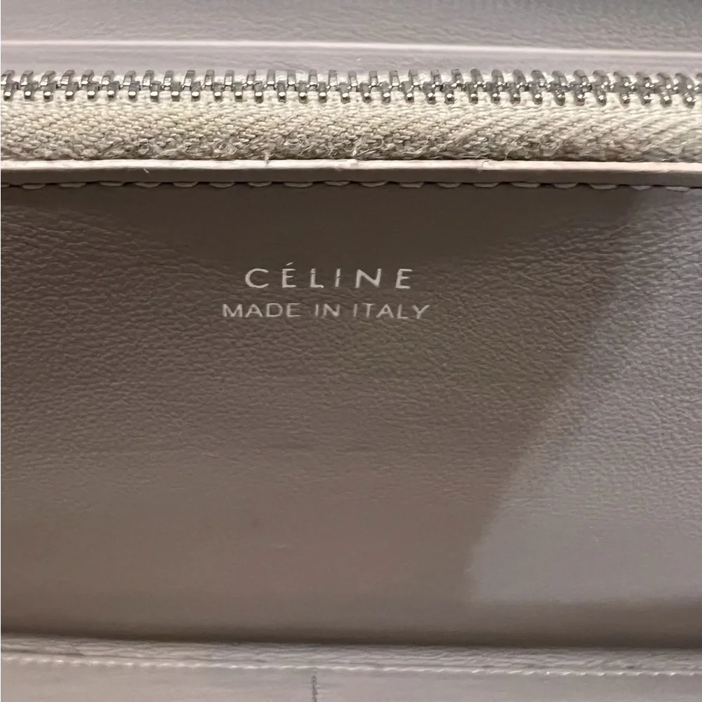 EUC Celine Large Zipped Multifunction Long Wallet Blue Leather Silver Hardware